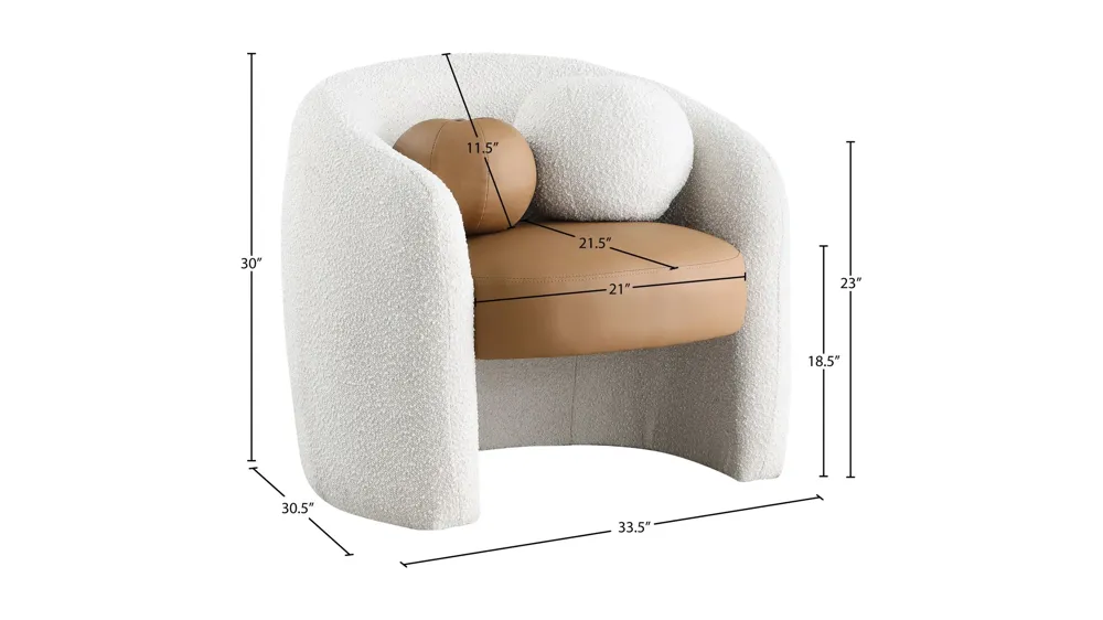 Acadia Faux Leather/Boucle Fabric Accent Chair Dimensions