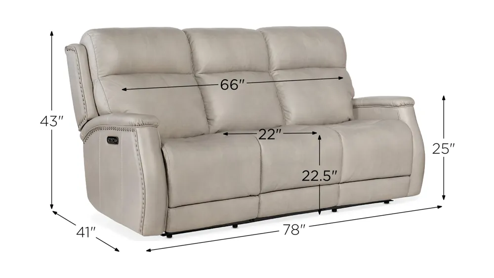 Rhea Zero Gravity Power Recline Sofa with Power Headrest Dimensions