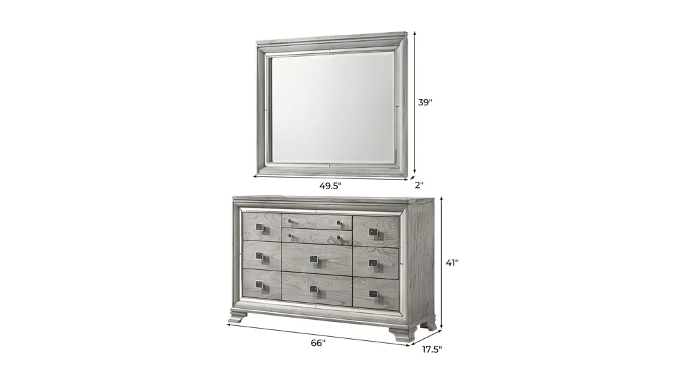 Vail Bedroom Dresser and Mirror Set Dimensions