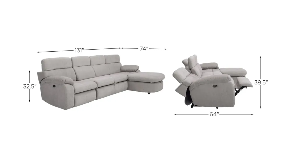 Enbright Microfiber 3-pc. Power-Reclining Sectional w/ Pop-Up
