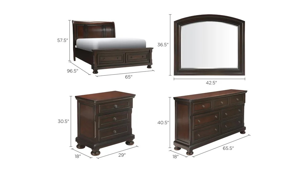 Donegan 4-pc. Sleigh Platform Storage Bedroom Set Dimensions