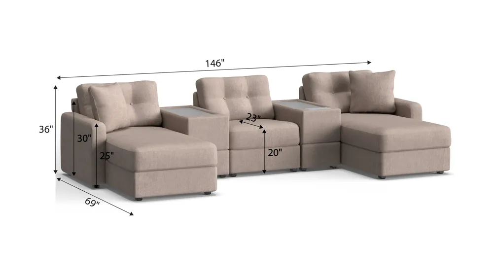 ModularOne 5-pc. Sectional w/One Power Console Dimensions