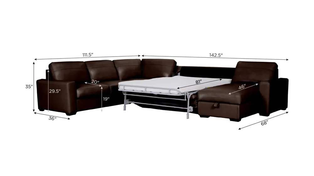 Harley 5-pc. Leather Sectional Dimensions