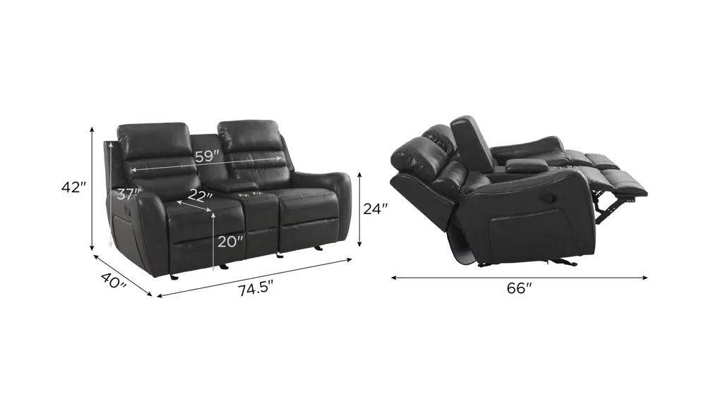 Keegan Reclining Glider Console Loveseat Dimensions