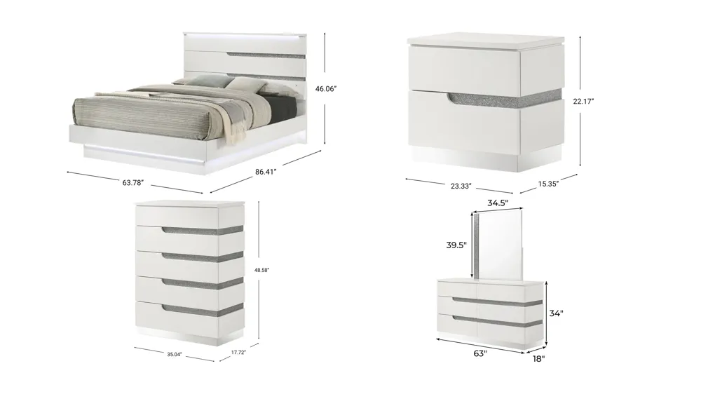 Paradox 5-pc. Bedroom Set Dimensions