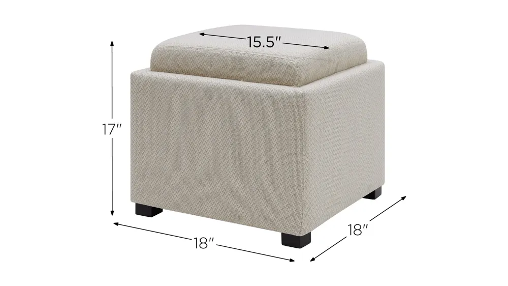 Cameron Square Fabric Storage Ottoman with Tray Dimensions