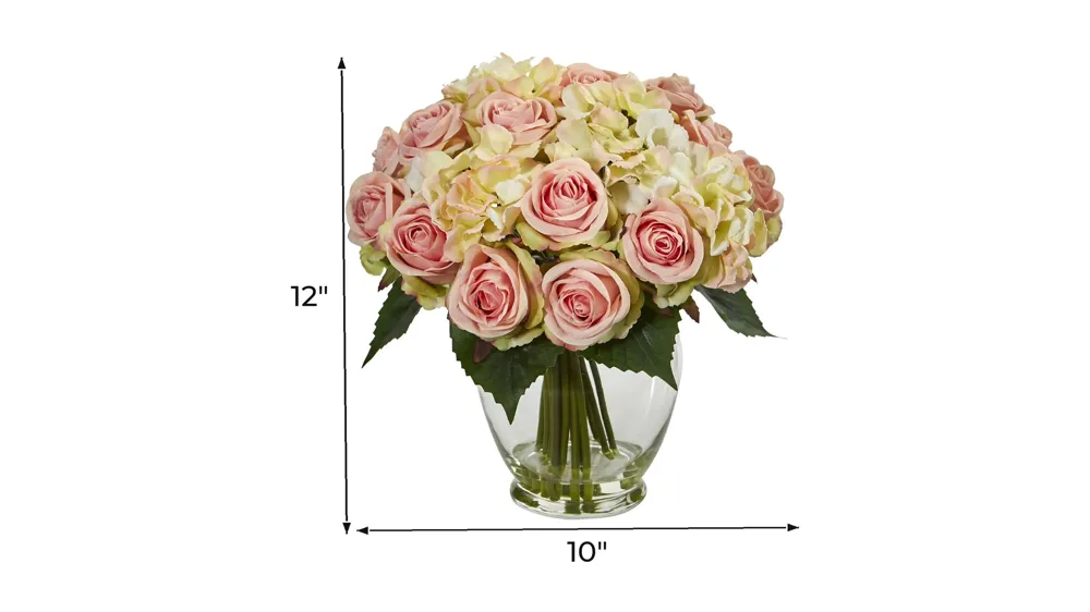 Rose and Hydrangea Bouquet Artificial Arrangement Dimensions