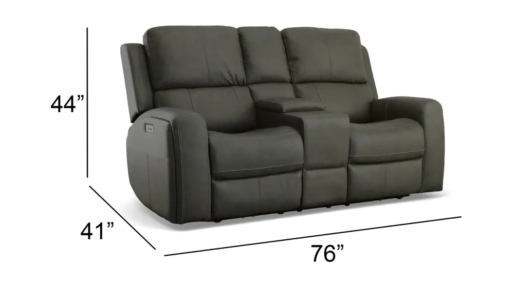 Linden Leather Power Reclining Loveseat with Console with Power Headrest and Lumbar Dimensions