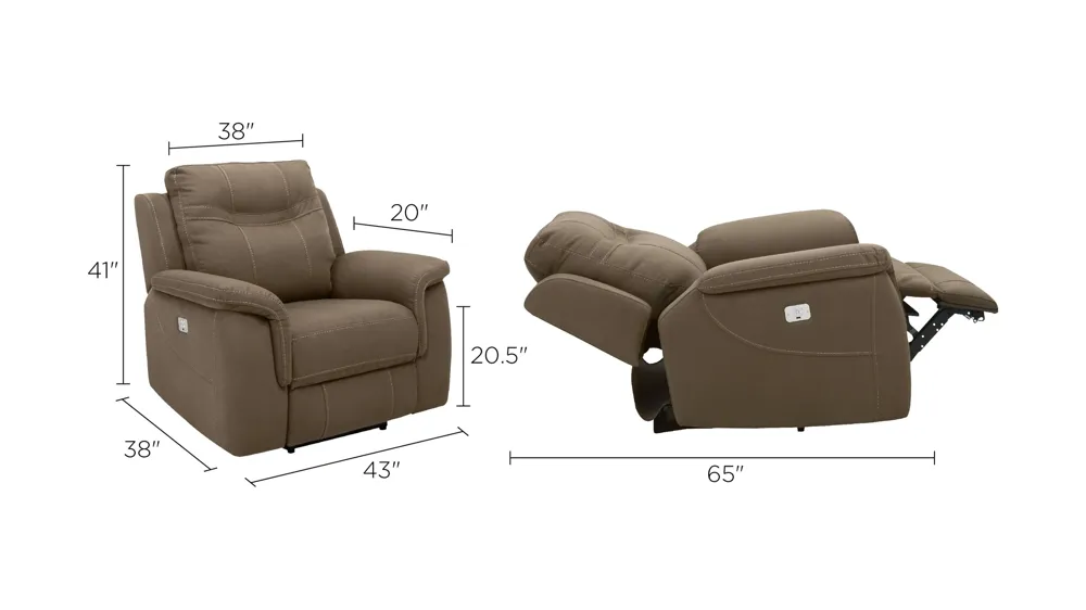 Stanfield Microfiber Power Recliner w/Power Headrest Dimensions