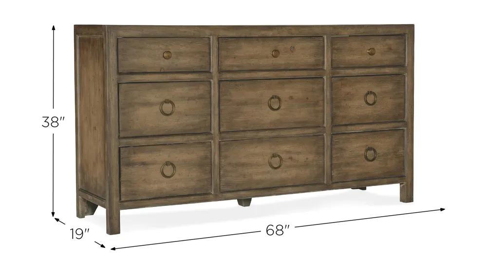 Sundance Nine-Drawer Dresser Dimensions