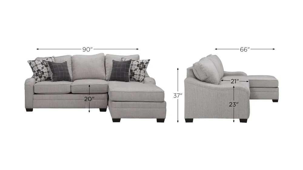 Caid 2-pc. Chenille Sectional Dimensions