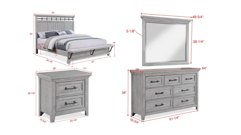 Beckett 4-pc. Bedroom Set Dimensions