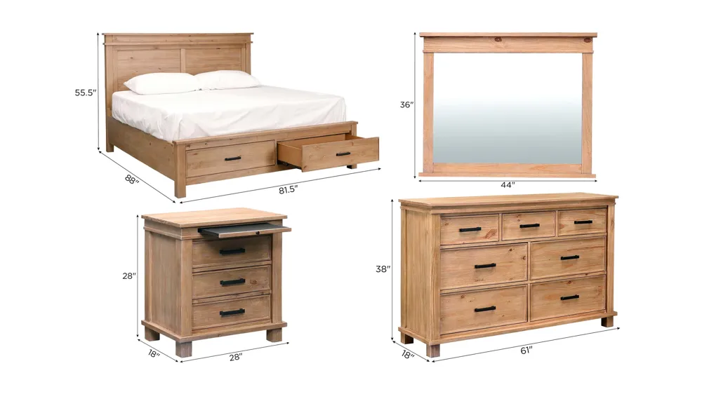 Hempstead 4-pc. Platform Storage Bedroom Set Dimensions