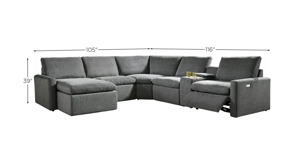 Hartsdale 6-Pc Left Arm Facing Reclining Chaise Sectional Dimensions