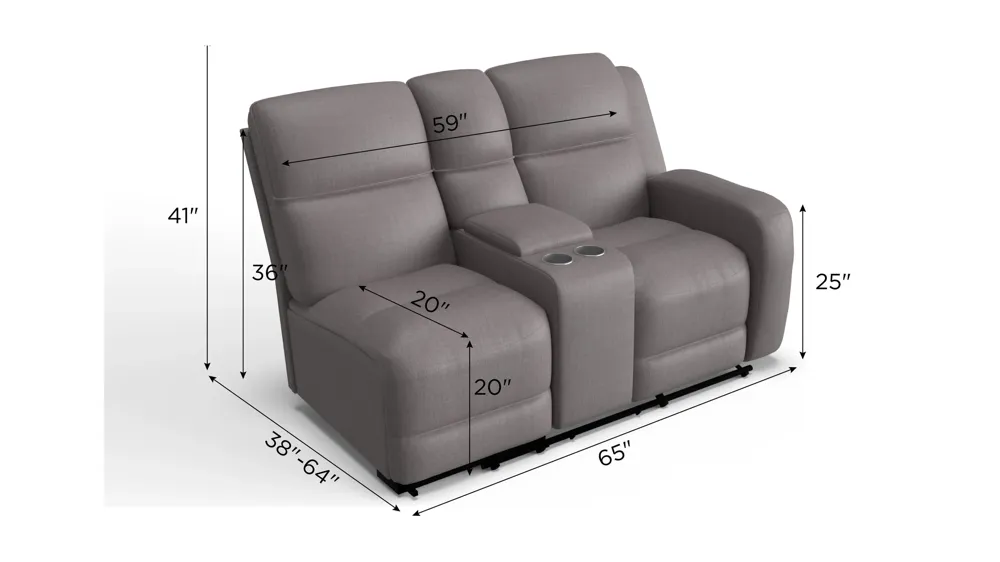 Everitt Chenille Right Arm Facing Power Console Loveseat Dimensions