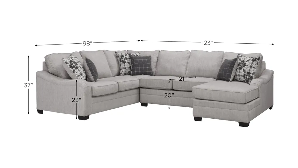 Caid 3-pc. Chenille Sectional Dimensions