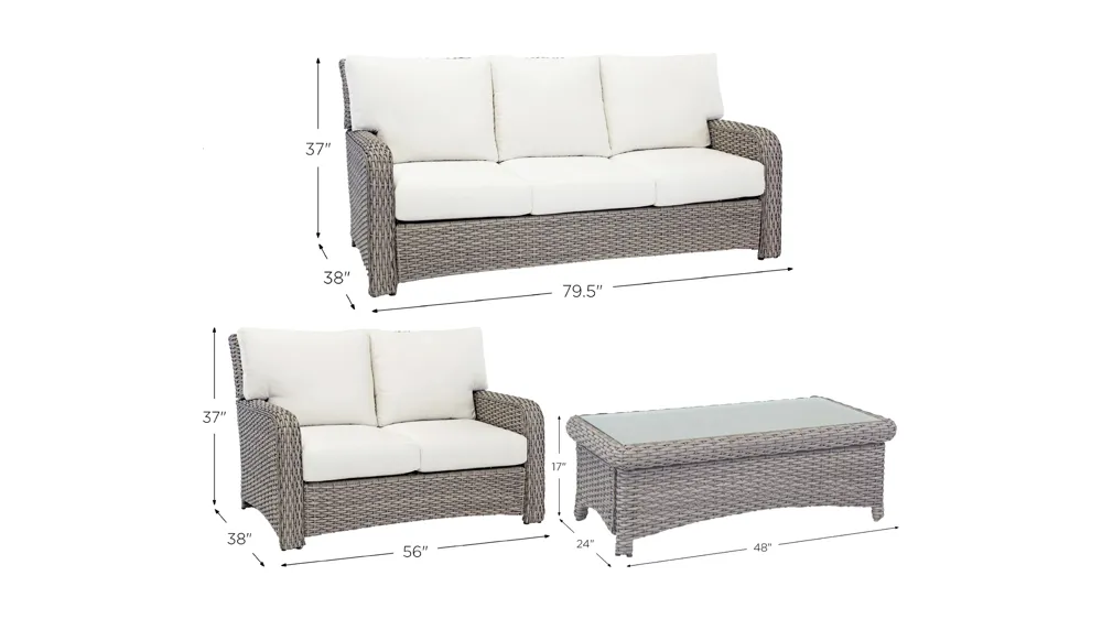 St Tropez 3-pc. Outdoor Living Outdoor Sofa Set Dimensions