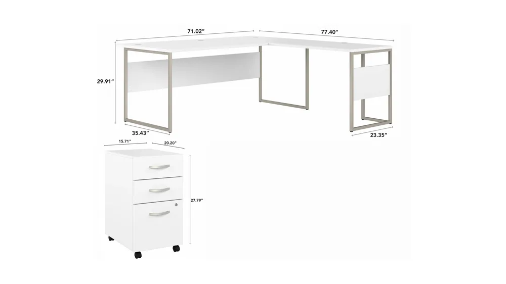 Steinbeck L-Shaped Desk w/ File Cabinet Dimensions