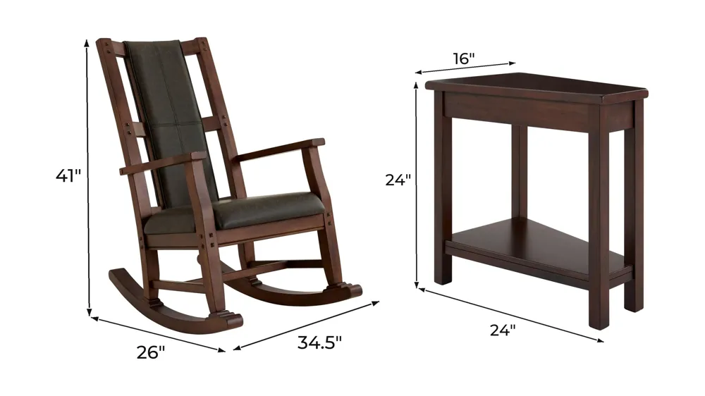 Gable 2-pc. Rocking Chair & Table Set Dimensions
