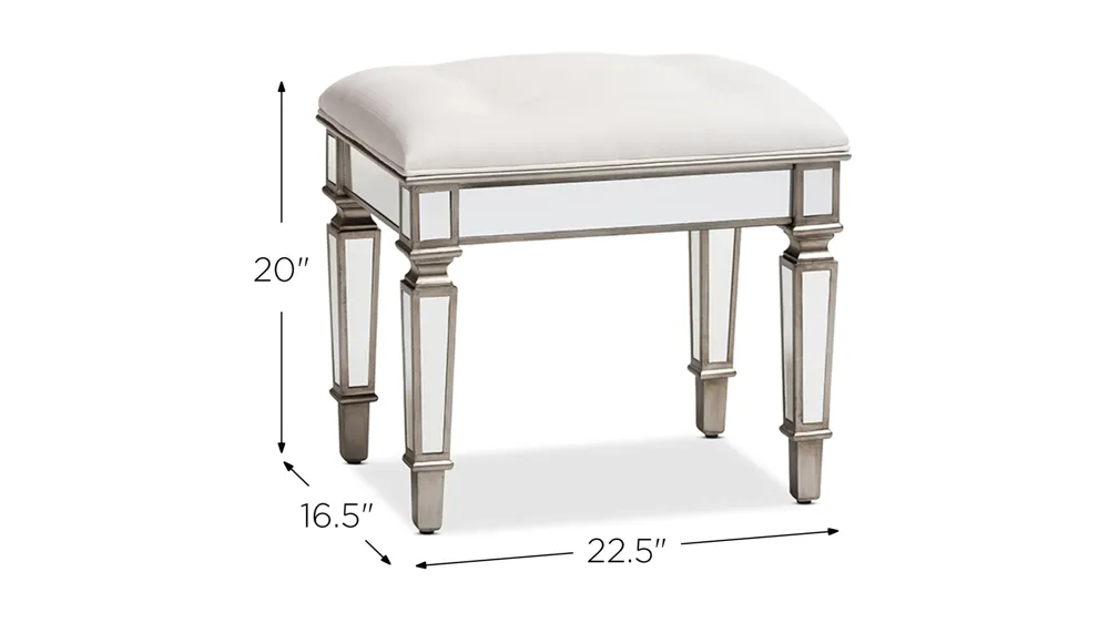 Marielle Mirrored Ottoman Vanity Bench Dimensions