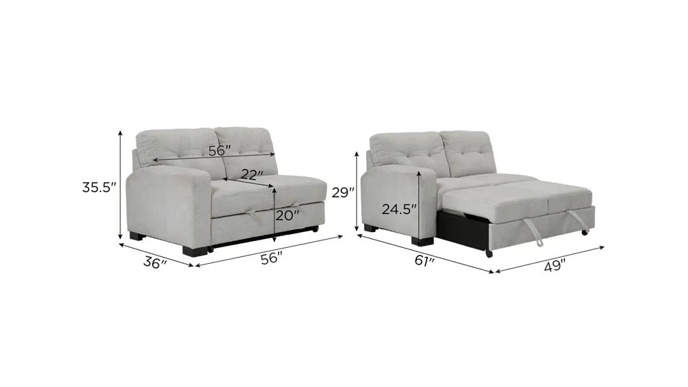 Pierce Left Arm Facing Loveseat w/ Pop Up Sleeper Dimensions