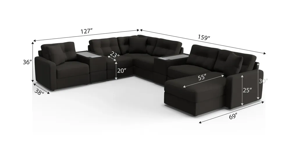 ModularOne 8-pc. Sectional w/Two Power Consoles Dimensions