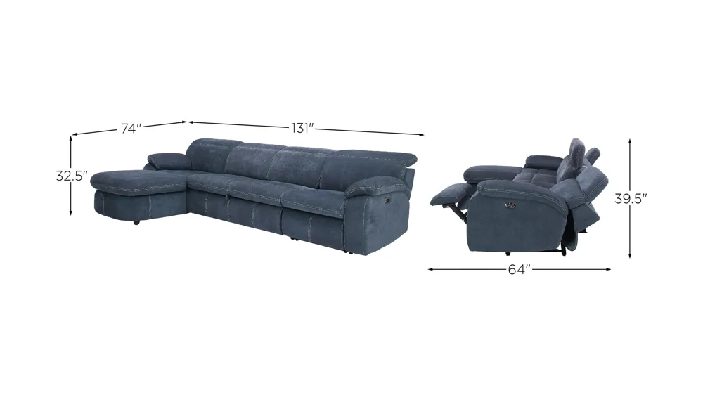 Enbright Microfiber 3-pc. Power-Reclining Sectional w/ Pop-Up