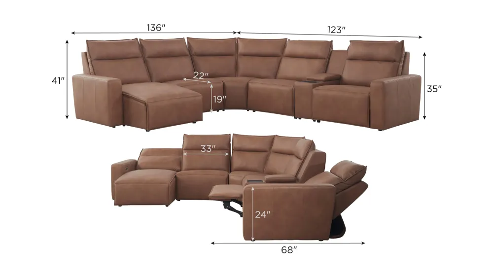 ModularTwo 6-pc. Dual Power Sectional w/ Media Console Dimensions