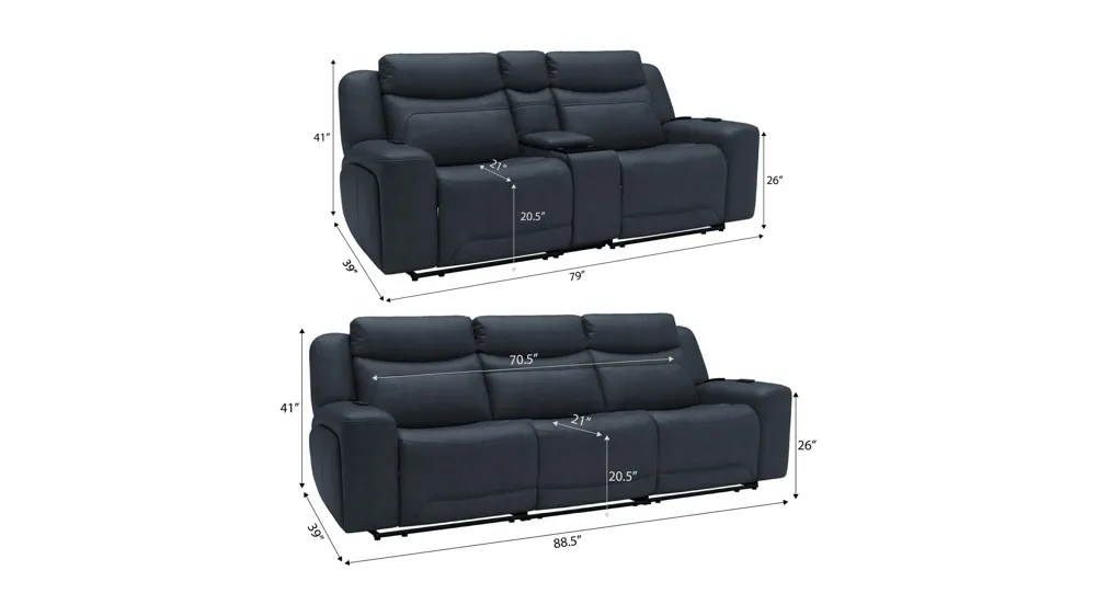 Morgenthal Triple Power Living Room Set w/ Heat & Massage Dimensions