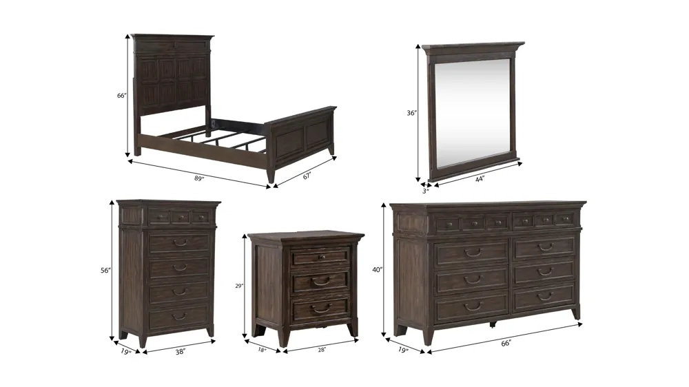 Paradise Valley 5-pc. Bedroom Set Dimensions
