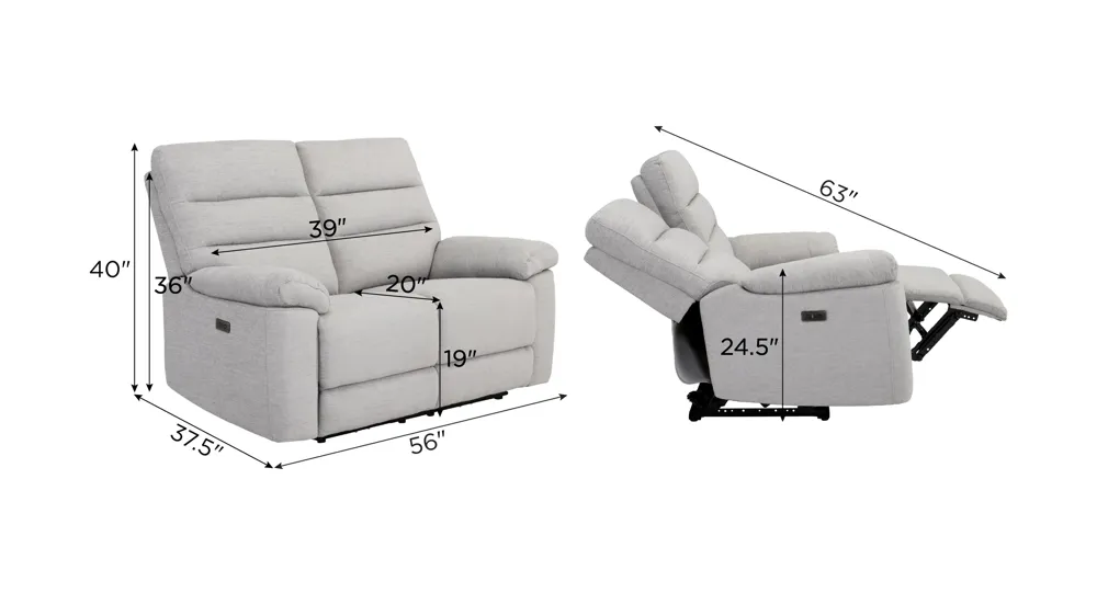 Bennington Power Loveseat Dimensions