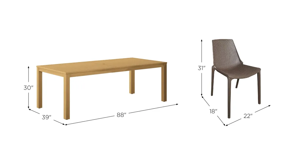 Amazonia 9-pc. Outdoor Rectangular Patio Dining Set Dimensions