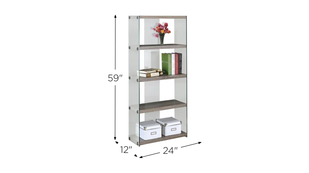 Glillian Bookcase with Tempered Glass Dimensions