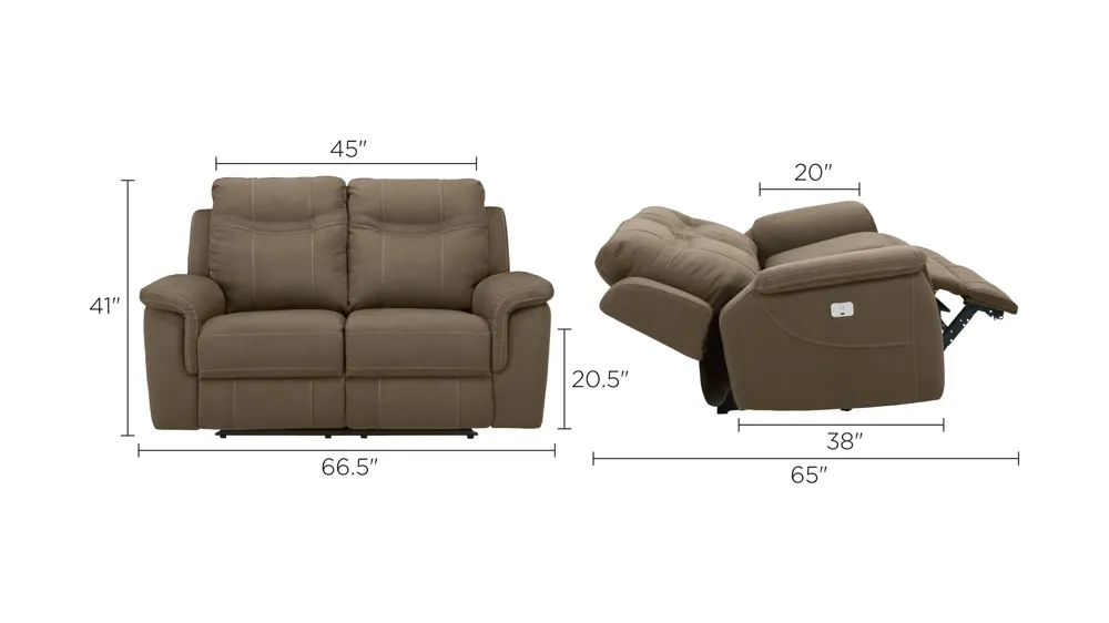 Stanfield Microfiber Power-Reclining Loveseat w/ Power Headrest Dimensions