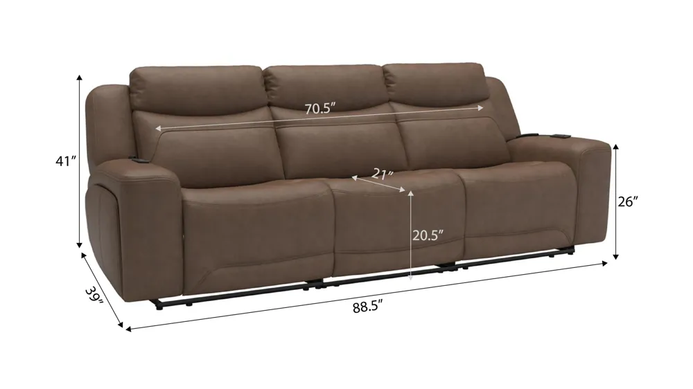 Morgenthal Triple Power Sofa w/ Heat & Massage Dimensions
