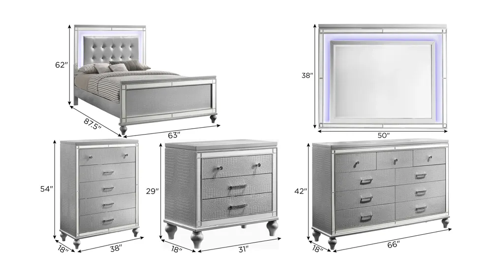 Valentino 5-pc. Bedroom Set Dimensions