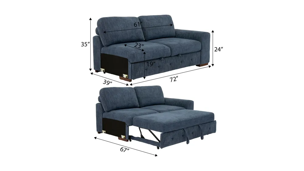 Dolman Right Arm Facing Loveseat with Pop-Up Sleeper Dimensions