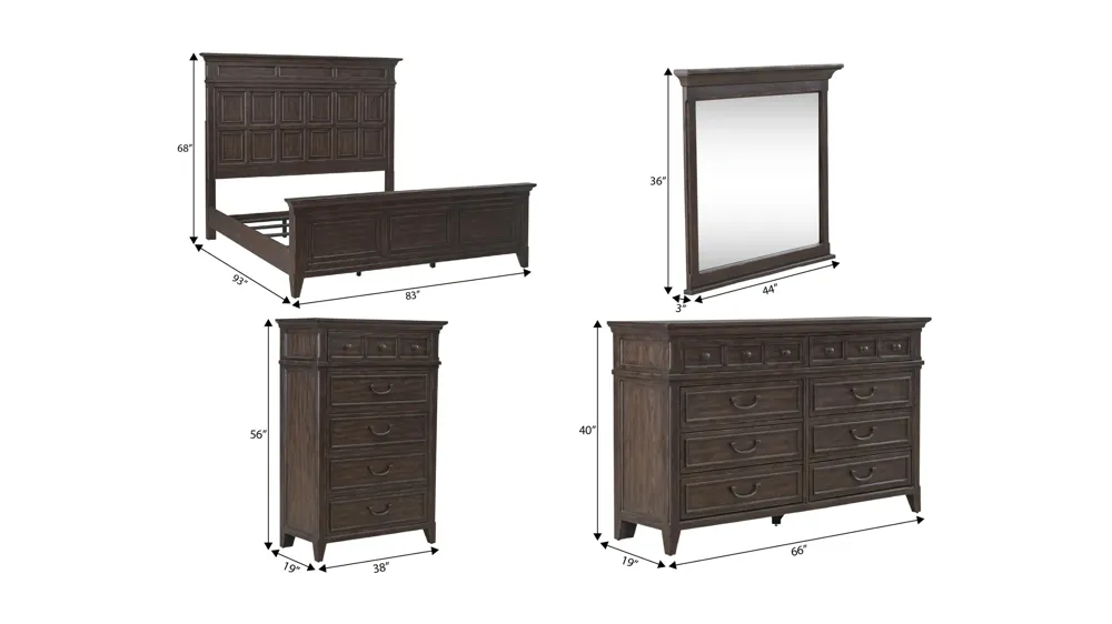 Paradise Valley 4-pc. Bedroom Set Dimensions