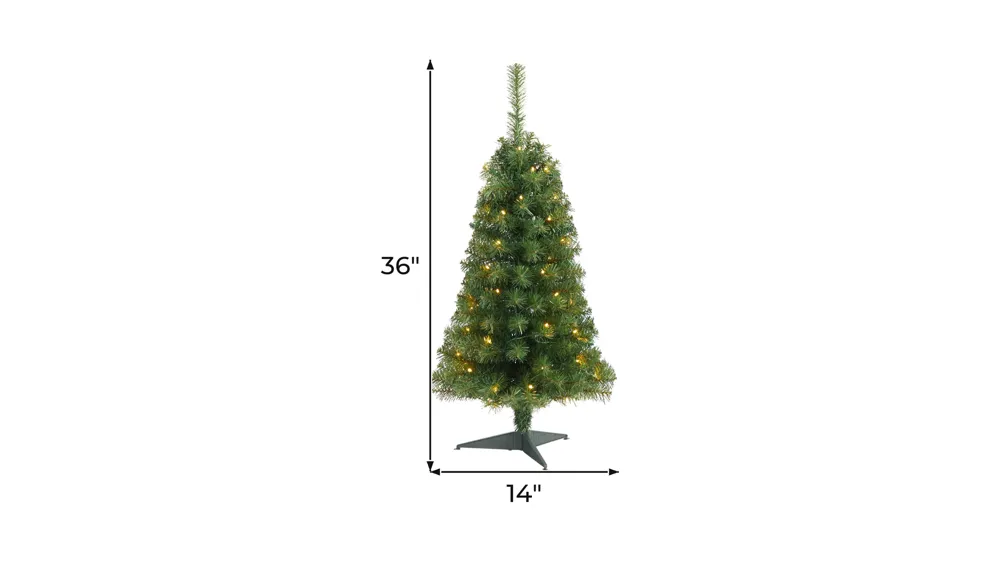 3' Green Artificial Christmas Tree with LED Lights and Bendable Branches Dimensions