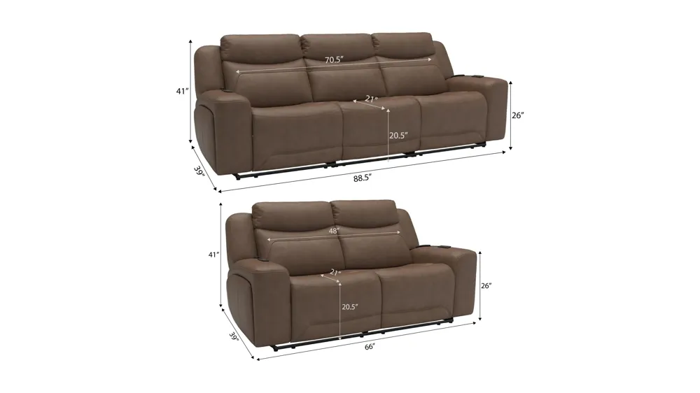 Morgenthal Triple Power Living Room Set w/ Heat & Massage Dimensions