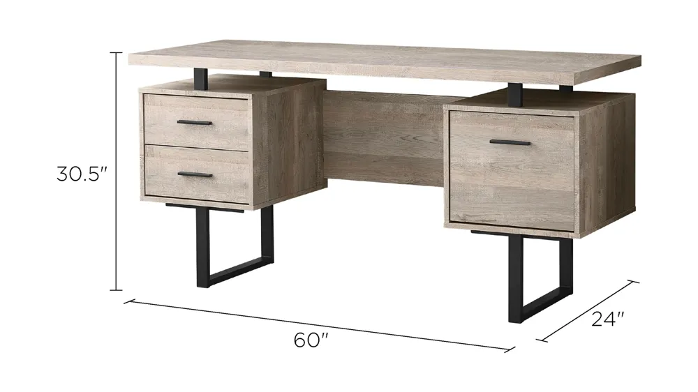 Grover Computer Desk with Floating Desktop Dimensions