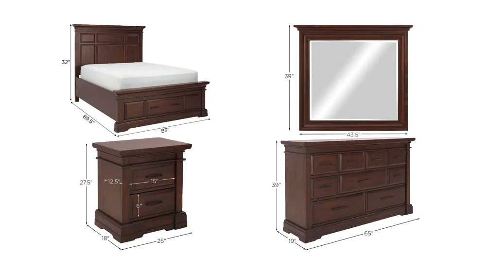 Richmond 4-pc. Platform Storage Bedroom Set Dimensions