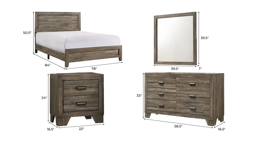 Millie 4-pc. Bedroom Set Dimensions