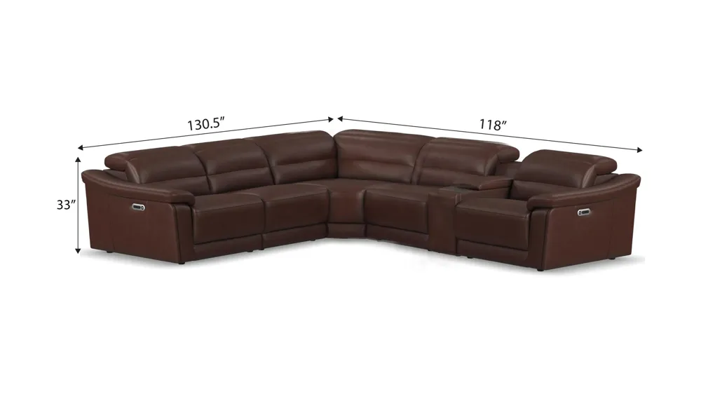 Tucker 6-pc. Triple Power Leather Sectional Dimensions