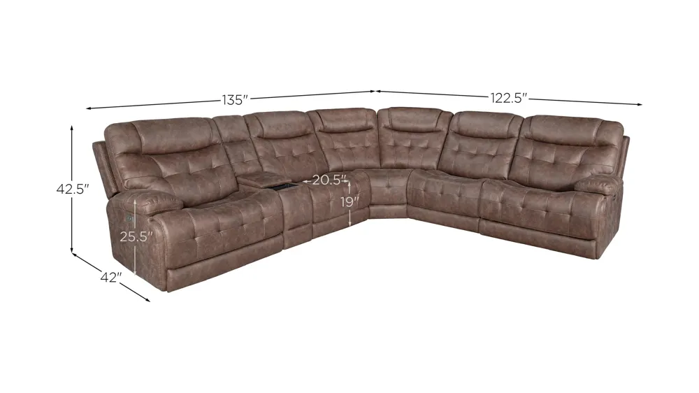 Arlington 6-pc. Dual Power Sectional Dimensions