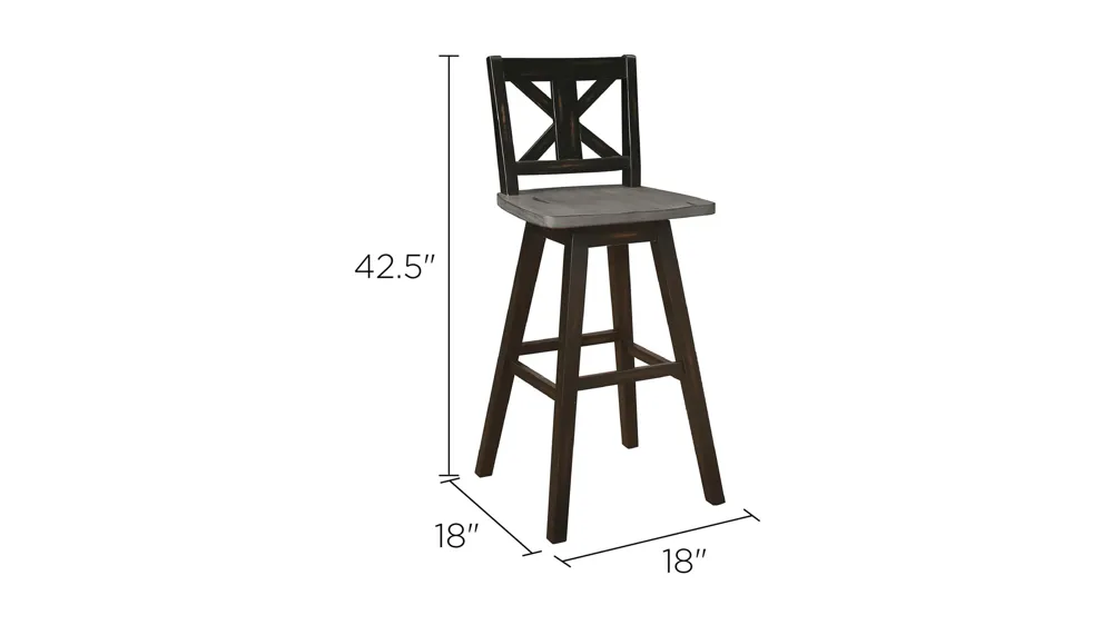 Trouvaille Bar Height Swivel Chair With Cross Back - Set of 2 Dimensions