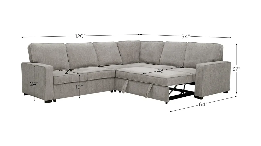 Ryle Chenille 4-pc. Sectional w/ Pop-Up Sleeper Dimensions