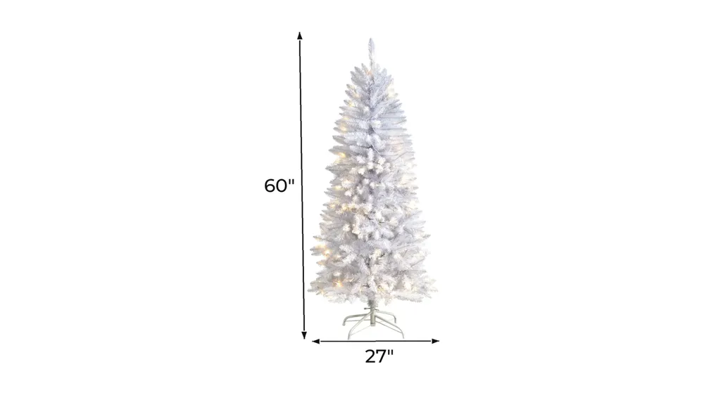 5' Slim White Artificial Christmas Tree with Warm White LED Lights and Bendable Branches Dimensions