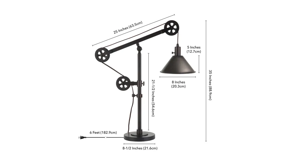 Costas Table Lamp with Pulley System Dimensions