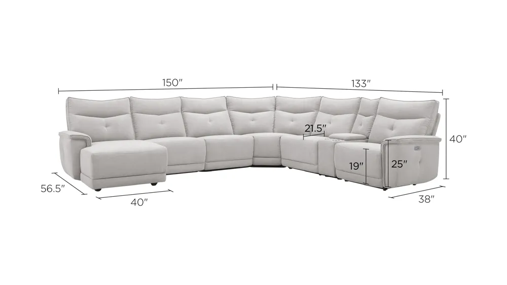 Graceland 7-pc. Sectional Sofa w/Power Headrests Dimensions